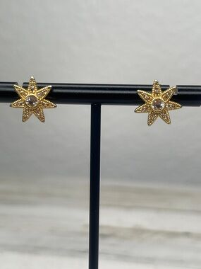 Judith Ripka White Topaz Starburst Stud Earrings 925 Sterling 14K Gold Clad